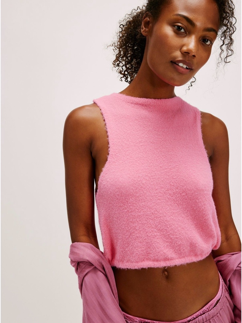 Free People Pink Fuzzy Cropped Tank